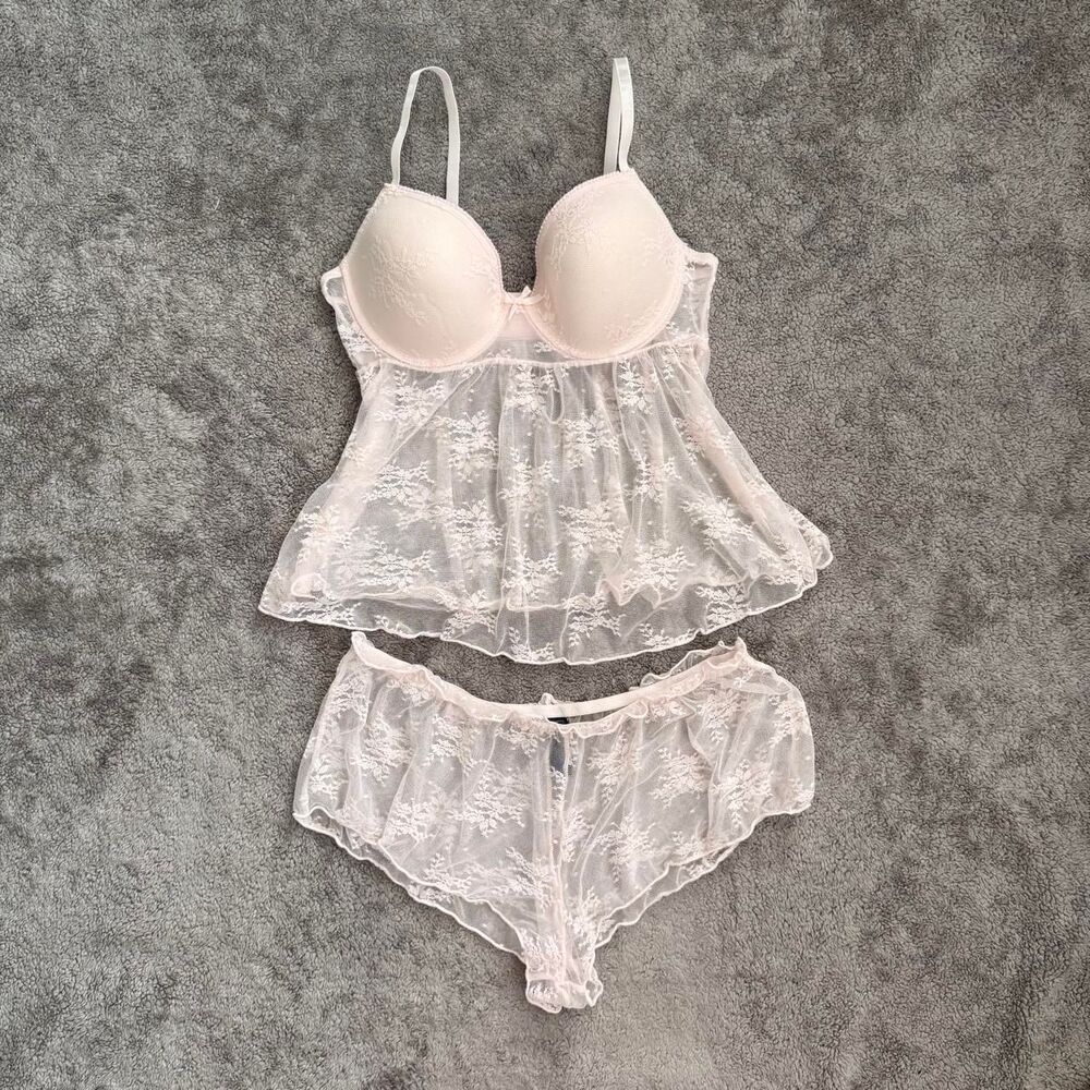 Rachel Roy baby pink lace lingerie set